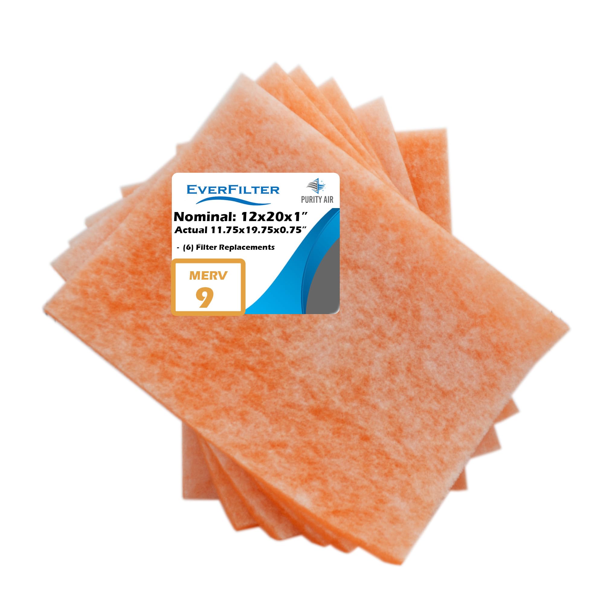 12x20x1 Air Filter MERV 9 (6-Pack) Filter Media Replacements only (Fame Not Inlcuded), HVAC AC Furnace Air Filters (Actual Size: 11.75 x 19.75 x 0.75 Inches)