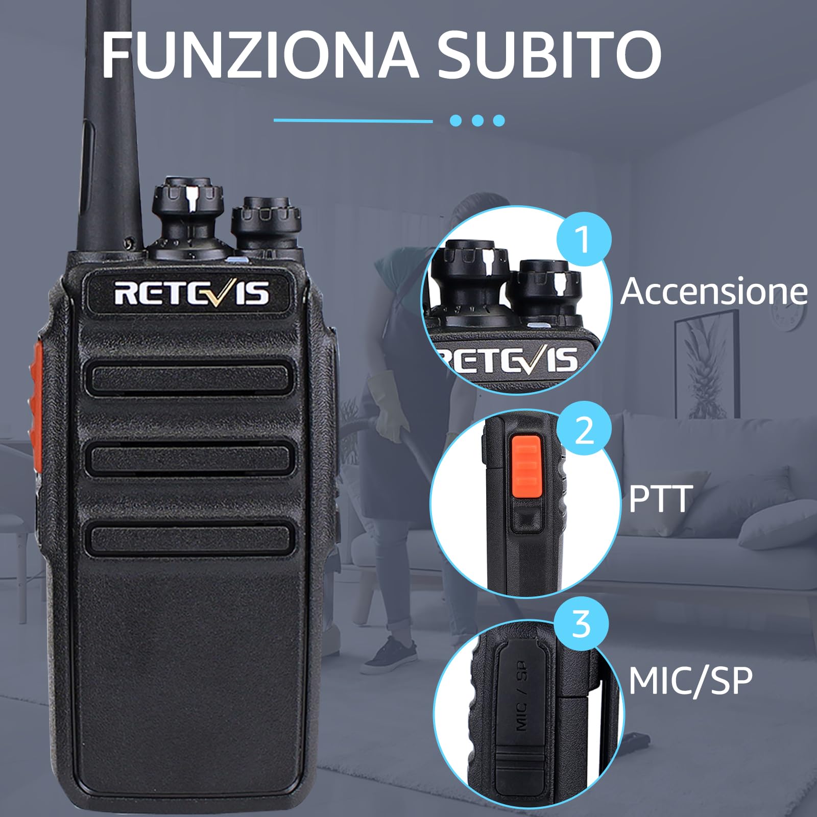 Retevis RT24 Walkie-Talkie, Ricetrasmittenti, PMR446 Licenza-Libero 16 Canali CTCSS/DCS, Facile da Usare, Walkie Talkie Ricaricabili con USB Base di Ricarica e Auricolare (1 Coppia, Nero)
