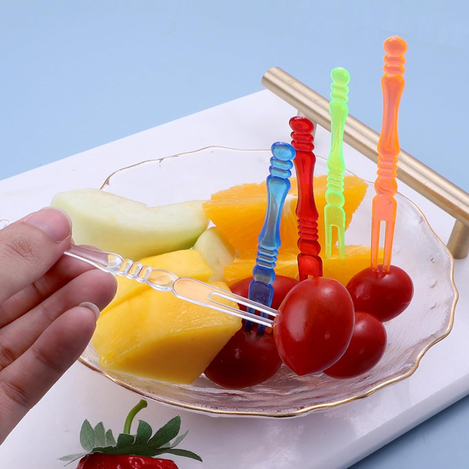 200PCS Independent Packaging Fruit Forks, 4" Mini Cocktail Tasting Forks for Tasting Appetizer Cake (Colorful)
