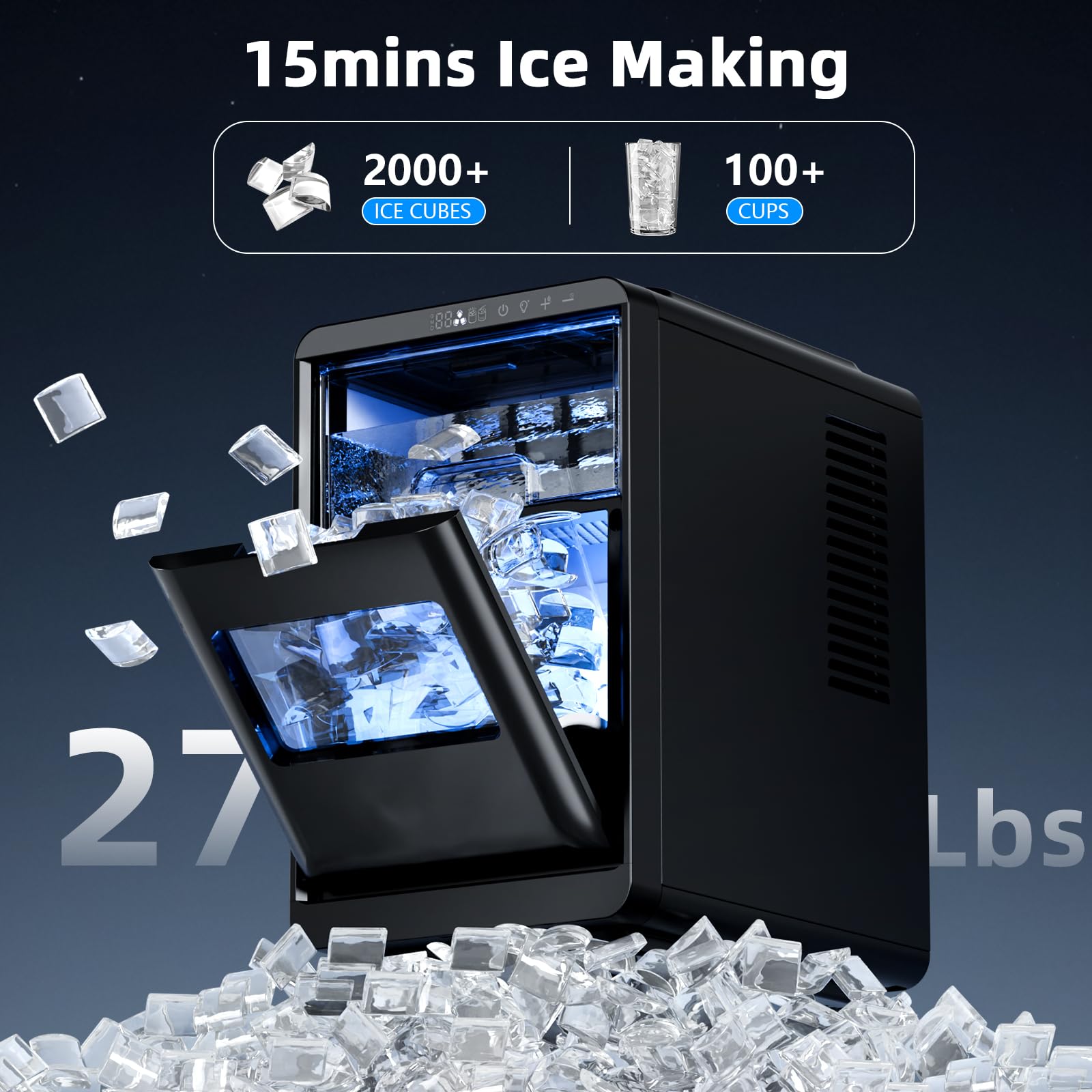 Antarctic Star Crescent Ice Maker, Slow-Melting Countertop Ice Maker, 27 Lbs/24h, 16pcs In 15mins, Self-Cleaning,24-Hour Timer, For Home/Kitchen/Office/Party on Fridge.com - View 2