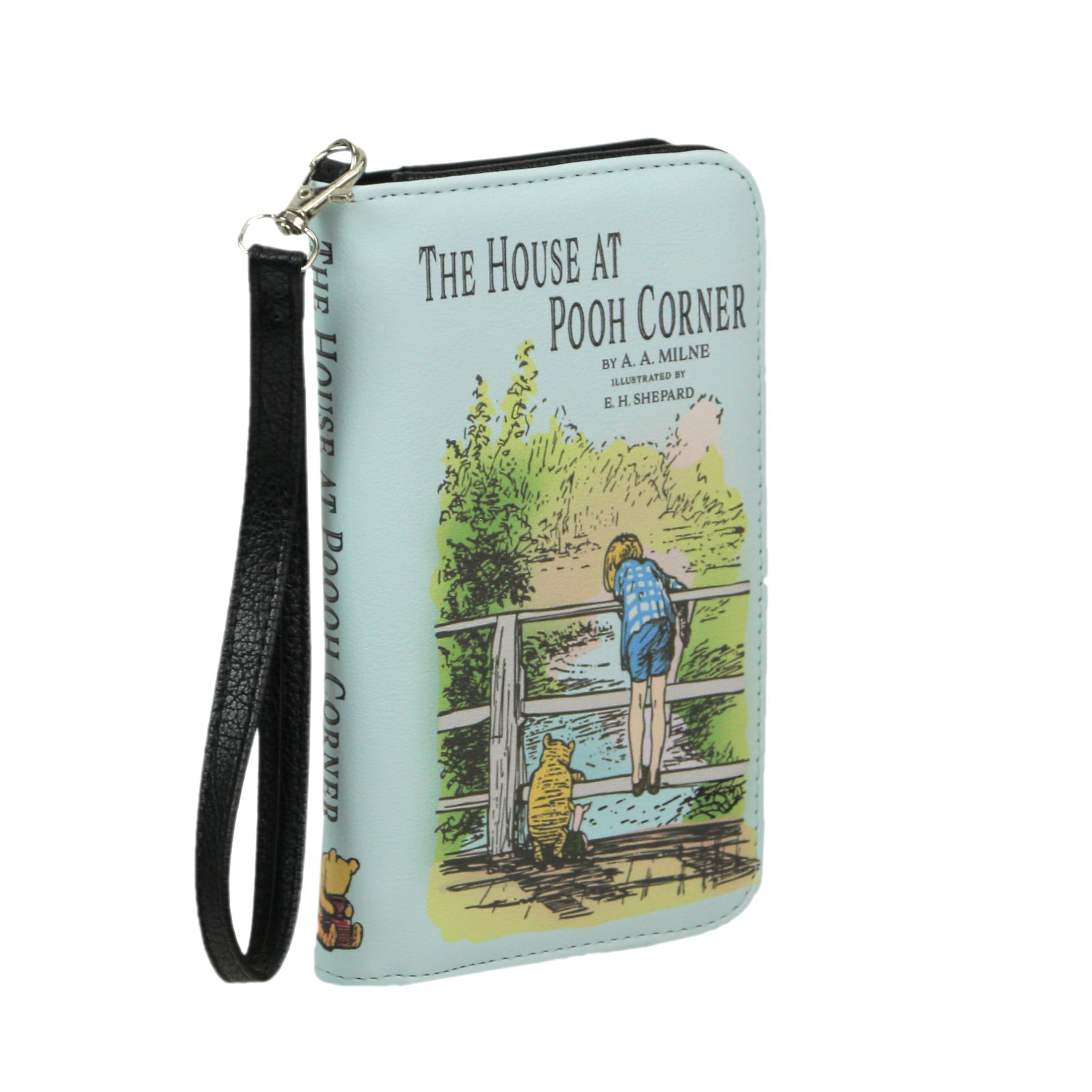 Things2Die4 Light Blue House at Pooh Corner Book Wallet Wristlet – ID Holder, Snap Close, Zipper Coin Pouch, 4 Card Slots, and Bill Pockets – Charming
