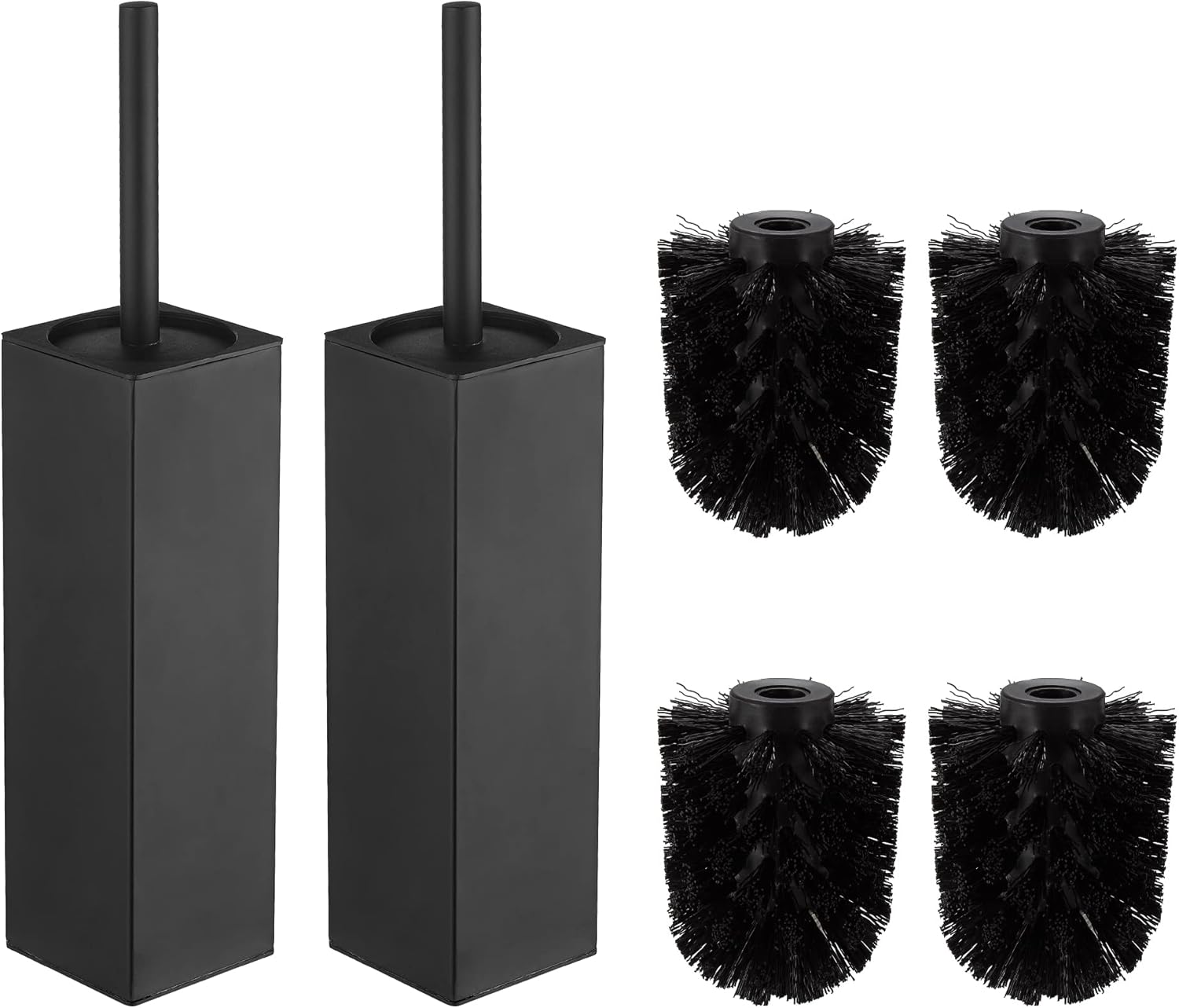 BGL Square Toilet Brush with Holder,Stainless Steel Rubber Painted Toilet Bowl Brush and Holder for Bathroom,2 Cleaner Brush Heads,Black