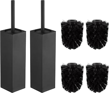 BGL Square Toilet Brush with Holder Stainless Steel 304 Rubber Painted Toilet Bowl Brush and Holder for Bathroom 2 Cleaning Brush Heads Black