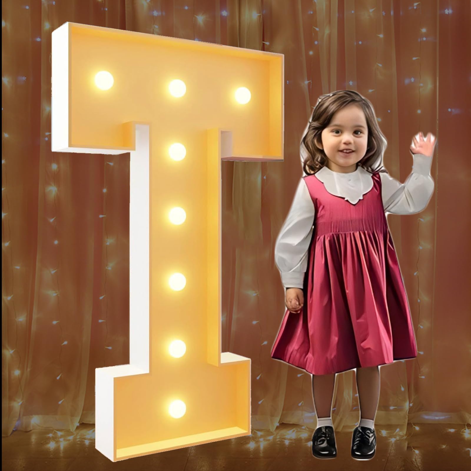 2.3Ft Marquee Light Up Letters T Large Marquee Letters for Birthday Party Decoration Giant Mosaic Letters for Balloons Wedding Decor Light Up Big Block Letters Pre-cut Frame — image 1