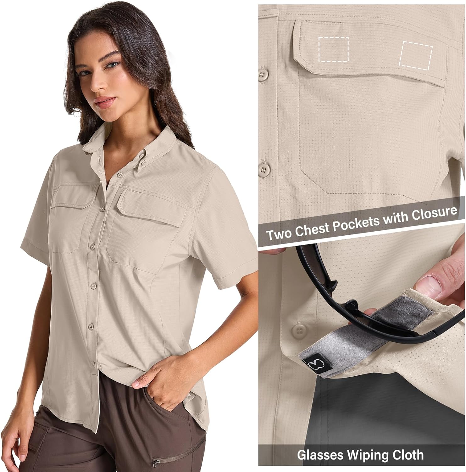 Womens Safari Hiking Sun Shirts Sun Protection Quick Dry Short Sleeve Button Shirts - Image 4