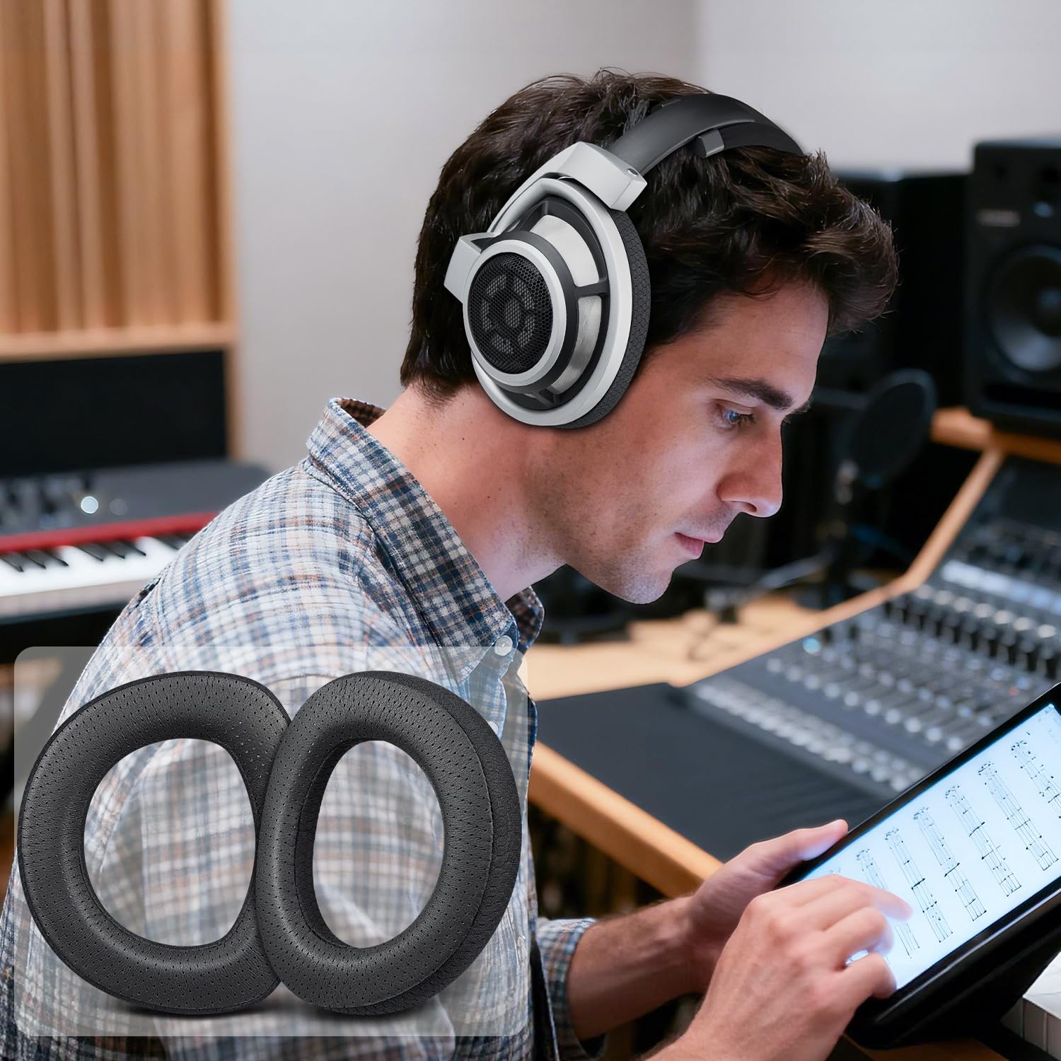 SOULWIT Lammfell Ersatzpolster Ersatz Ohrpolster für Sennheiser HD800/HD800S HD 800-Kopfhörer, Polster mit langlebigem Mesh-Gewebe, Noise-Isolation-Gedächtnis-Schaumstoff