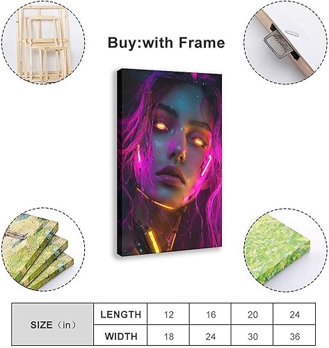 Miniatura 2 de XAHOR Neon Cyberpunk Woman Wall Art Vibrant Retro Futuristic Digital Portrait Poster Canvas Wall Art Print Poster For Home School Office Decor