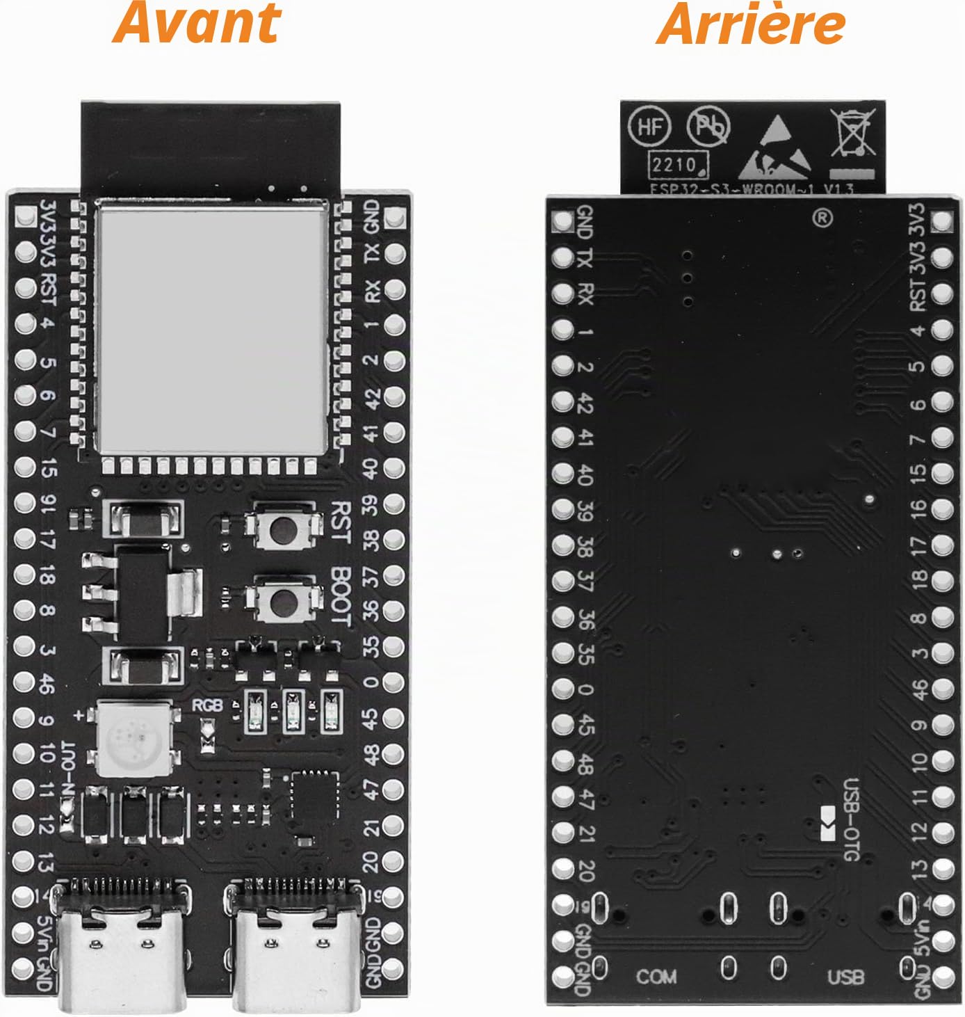 pour ESP-DevC-1-N16R8-S3 Carte de développement AYWHP 3 pièces Module pour ESP-DevC-S3 avec MCU Faible Puissance WM-1-N16R8 avec Double Mode Wi-FI et connecteur Bluetooth Type-C
