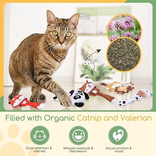 Miniatura 3 de Nobleza Juguetes de hierba gatera, 5 juguetes masticables para gatos de interior, lindas formas de animales, juguetes de dentición con papel