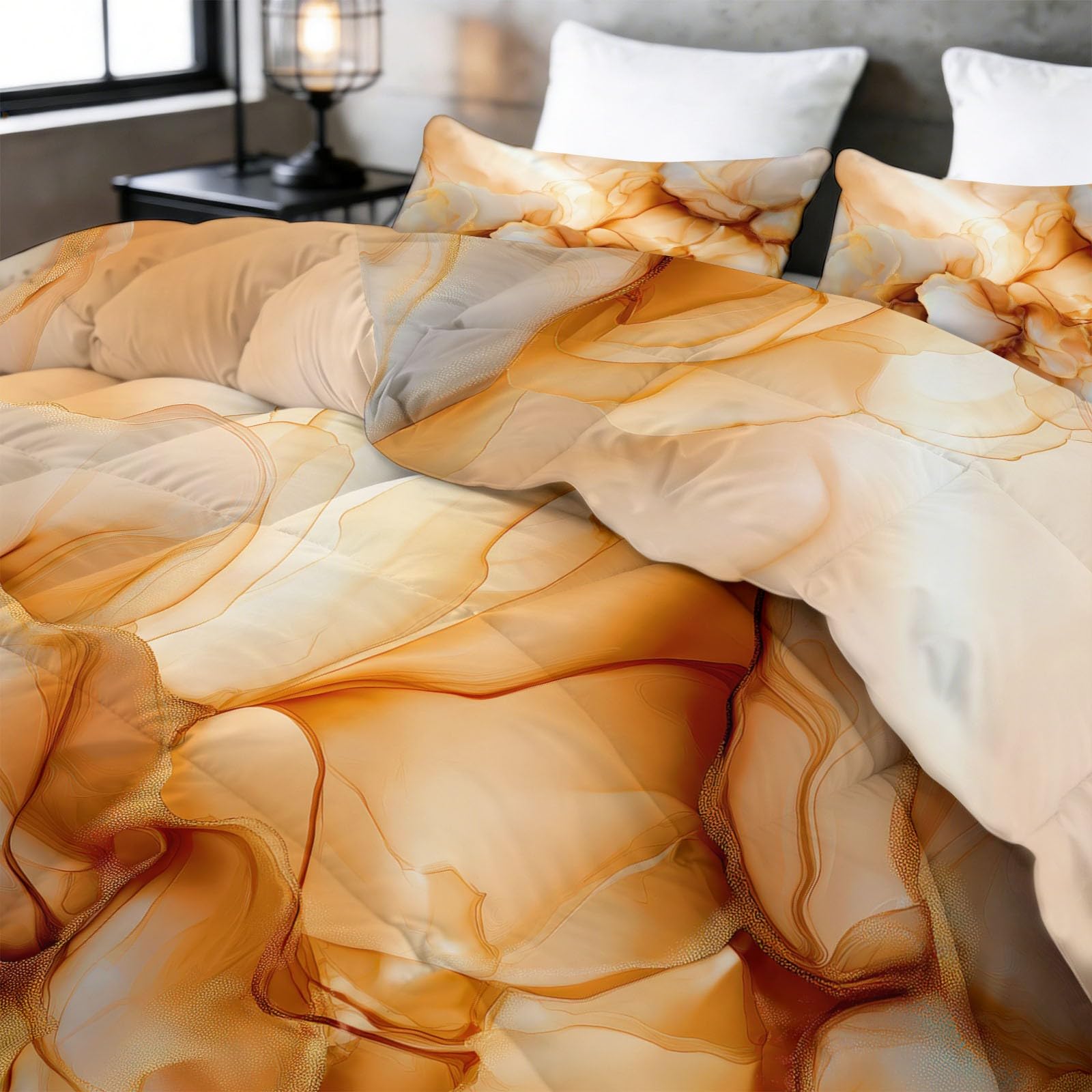 Trapunta Matrimoniale o Singola Stampa 3D 260x240 cm Marmo consistenza Trapunta Set 3 Pezzi con 2 Federe, Piumone Letto 4 Stagioni Trapuntino Traspirante Morbida