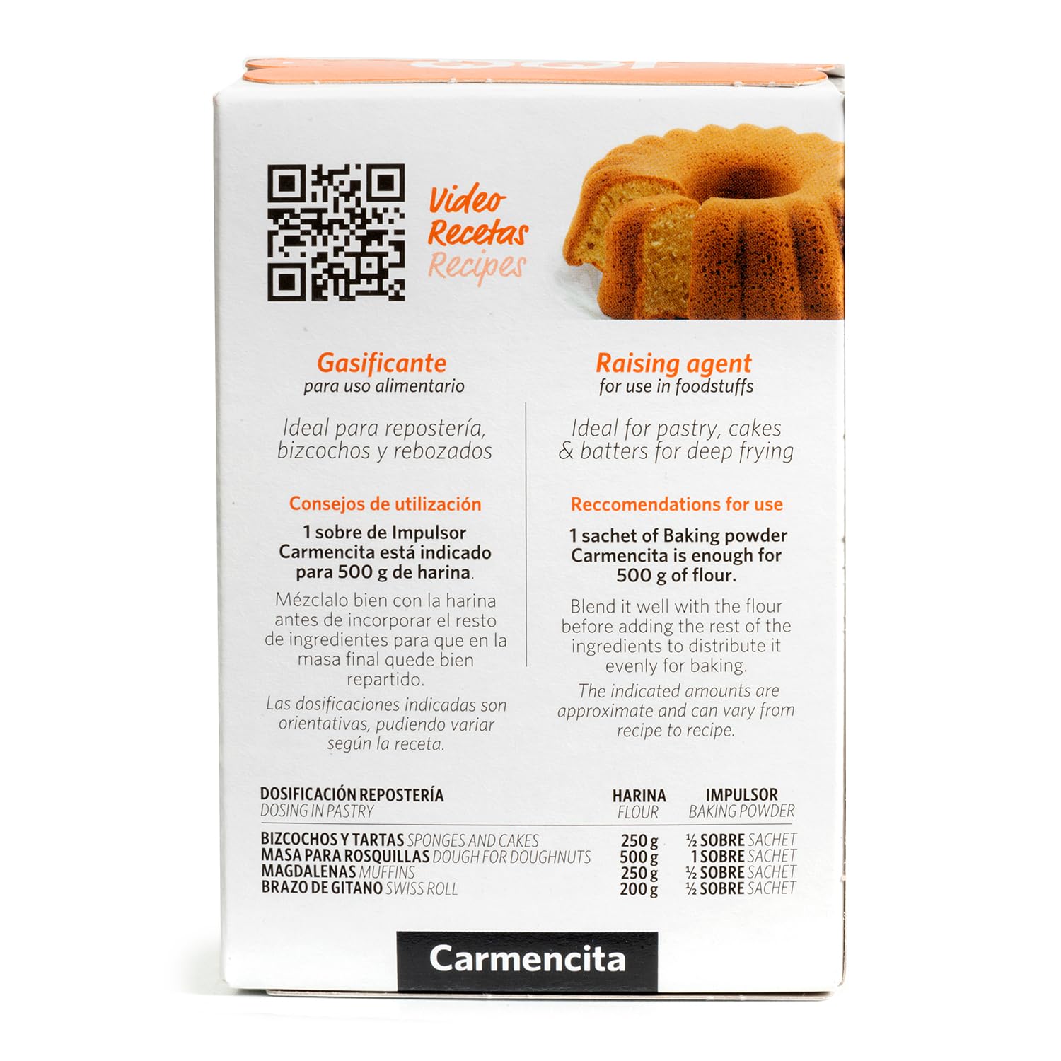 Carmencita Impulsor Repostería, Sin Gluten, Estuche con 4 Sobres, 60 g