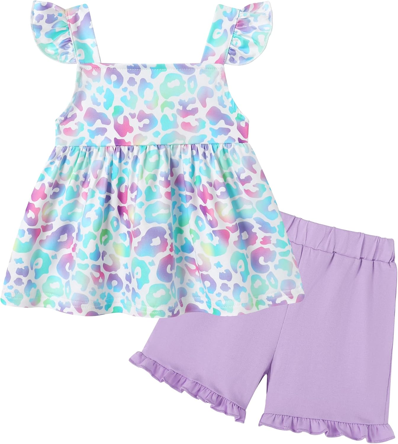 YUEMION Toddler Girl Clothes, 2Pcs Baby Girl Summer Outfits Ruffle Sleeveless Shirts Floral Tops + Shorts Clothing Set 1-5T