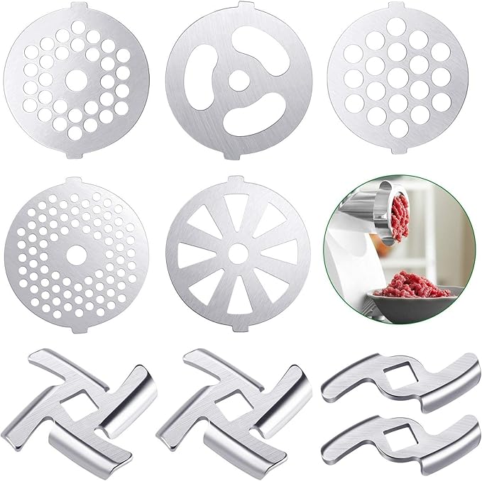 9 Pieces Meat Grinder Blades Meat Grinder Plate Discs Stainless Steel