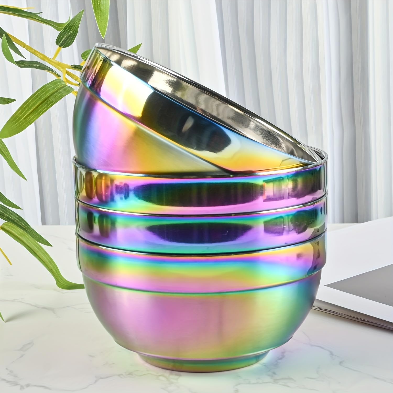 Stainless Steel Dinnerware Set - Plates and Bowls Set With Coffee, Pasta, Kitchen Utensils - KITCHEN AND DINING Essentials- is Dishwasher Safe and Microwave Safe （Rainbow）