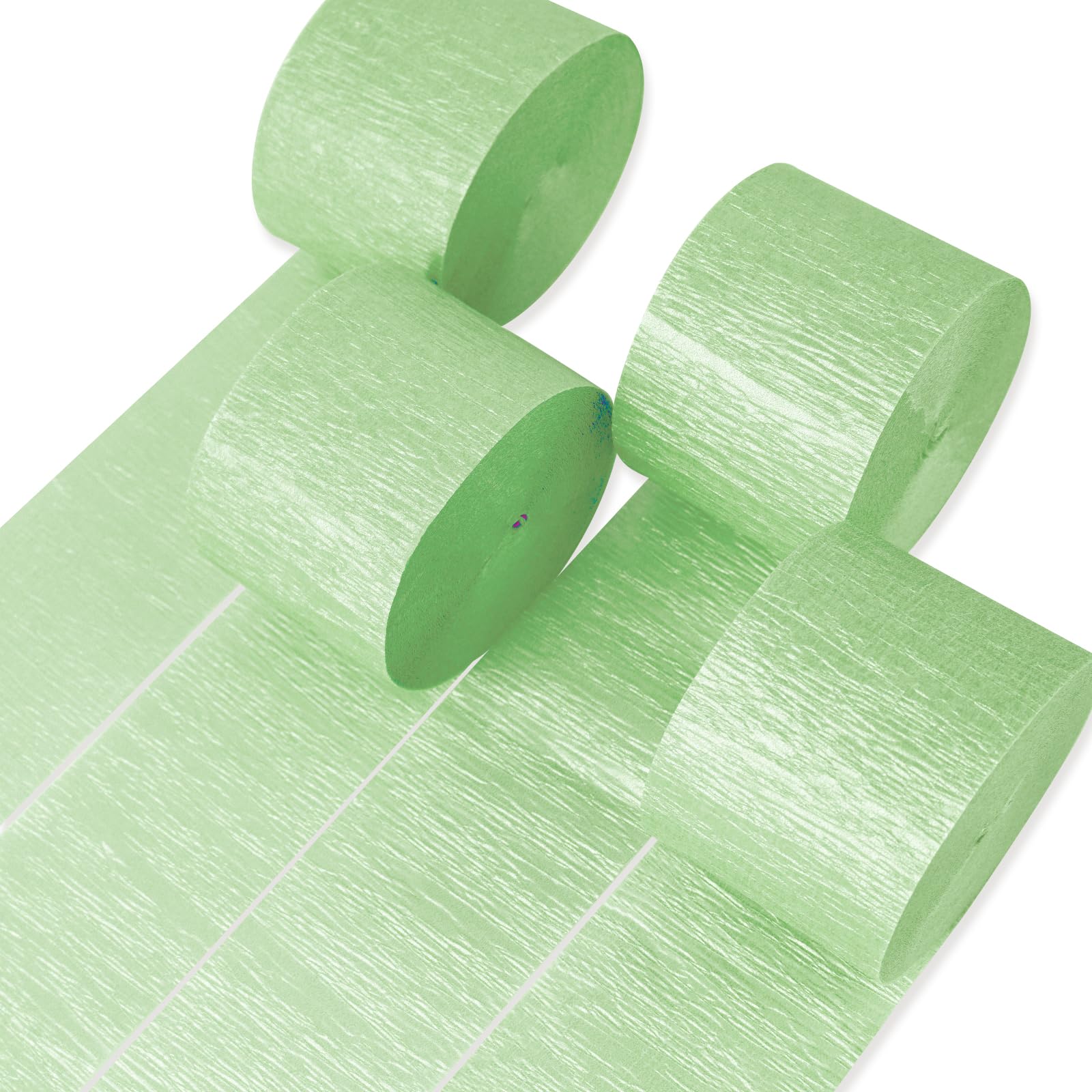 PartyWoo Crepe Paper Streamers 4 Rolls 328ft, Pack of Pearl Green Party Streamers, Crepe Paper for Birthday &amp; Baby Shower Decorations (1.8 in x 82 Ft/Roll)