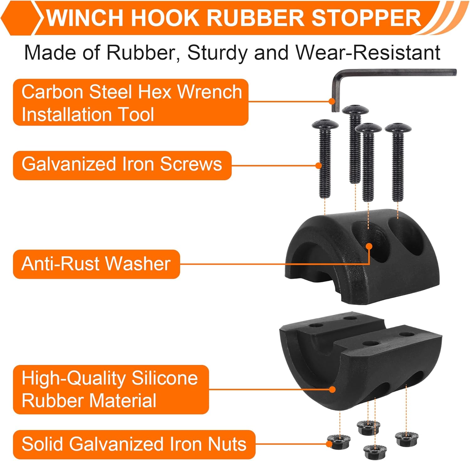 Synthetic Winch Rope Kit, 1/4" x50' Winch Cable with Protective Sleeve, Heavy-Duty Winch Hook and Rubber Stopper, Winch Accessories for Off-Road SUV, UTV, ATV (Black&Orange, 1/4" x50')