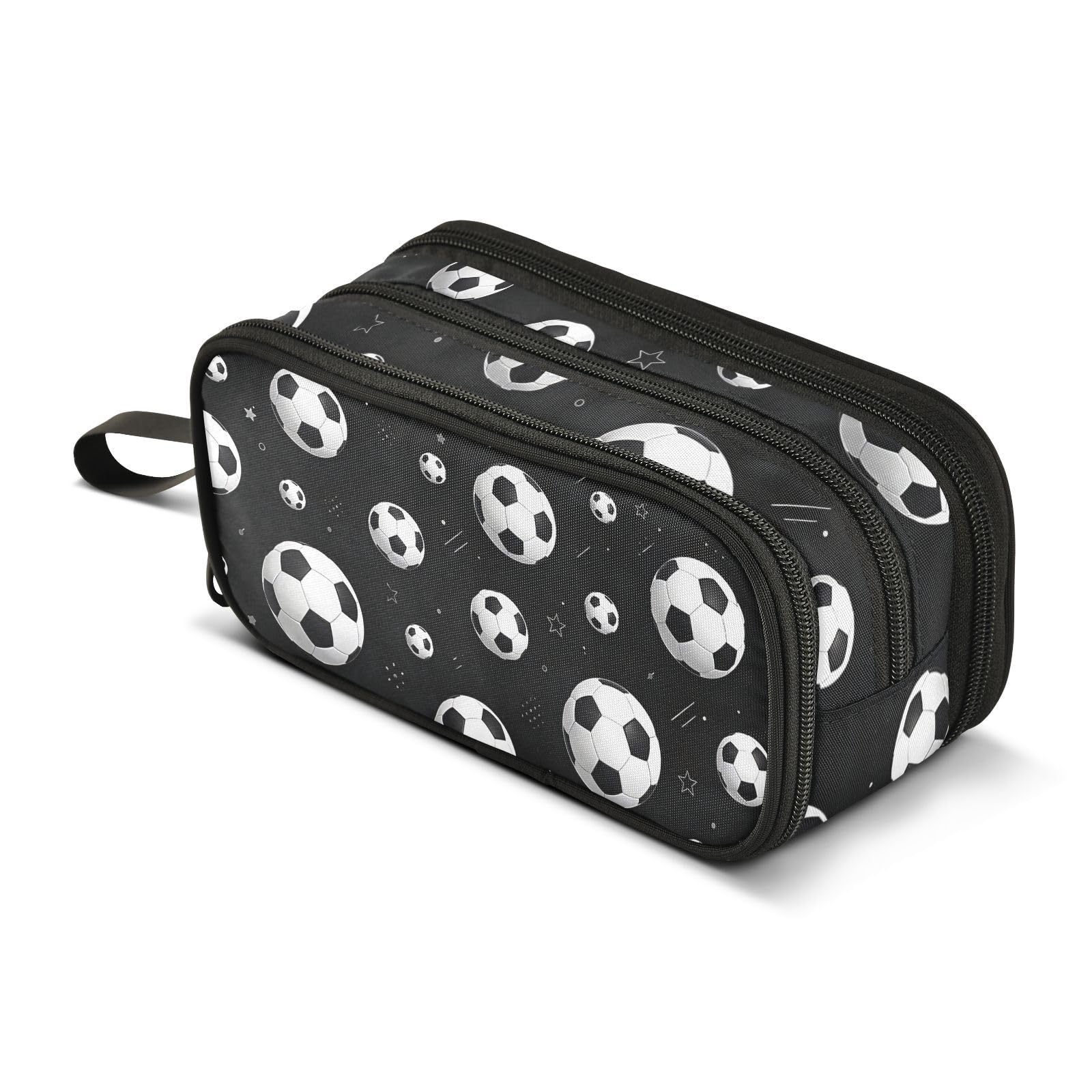 Dark Soccer Pattern Large Capacity Pencil Case Box Boys Girls Big Stationery Pen Bag Organizer Pencil Pouch Zipper Compartments for School Office