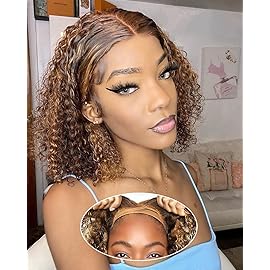 virginess Wear and Go Glueless Wigs Human Hair Pre Plucked Pre Cut Highlight 4/27 Deep Wave Wig for Black Women Human Hair Bob Wig with Elastic Band Upgraded 4x4 Lace Closure Wigs (8Inch)