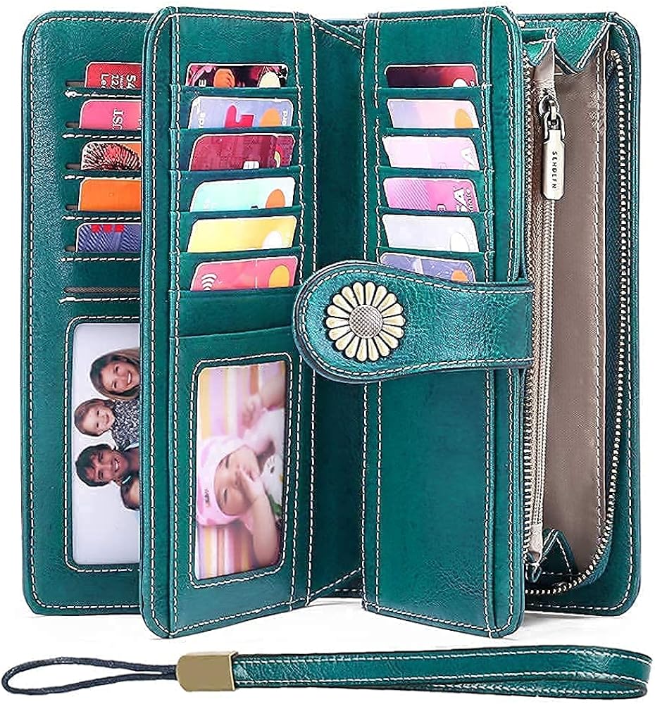 SENDEFN Wallets for Women Genuine Leather Credit Card Holder with RFID Blocking Large Capacity Wristlet : Clothing, Shoes & Jewelry