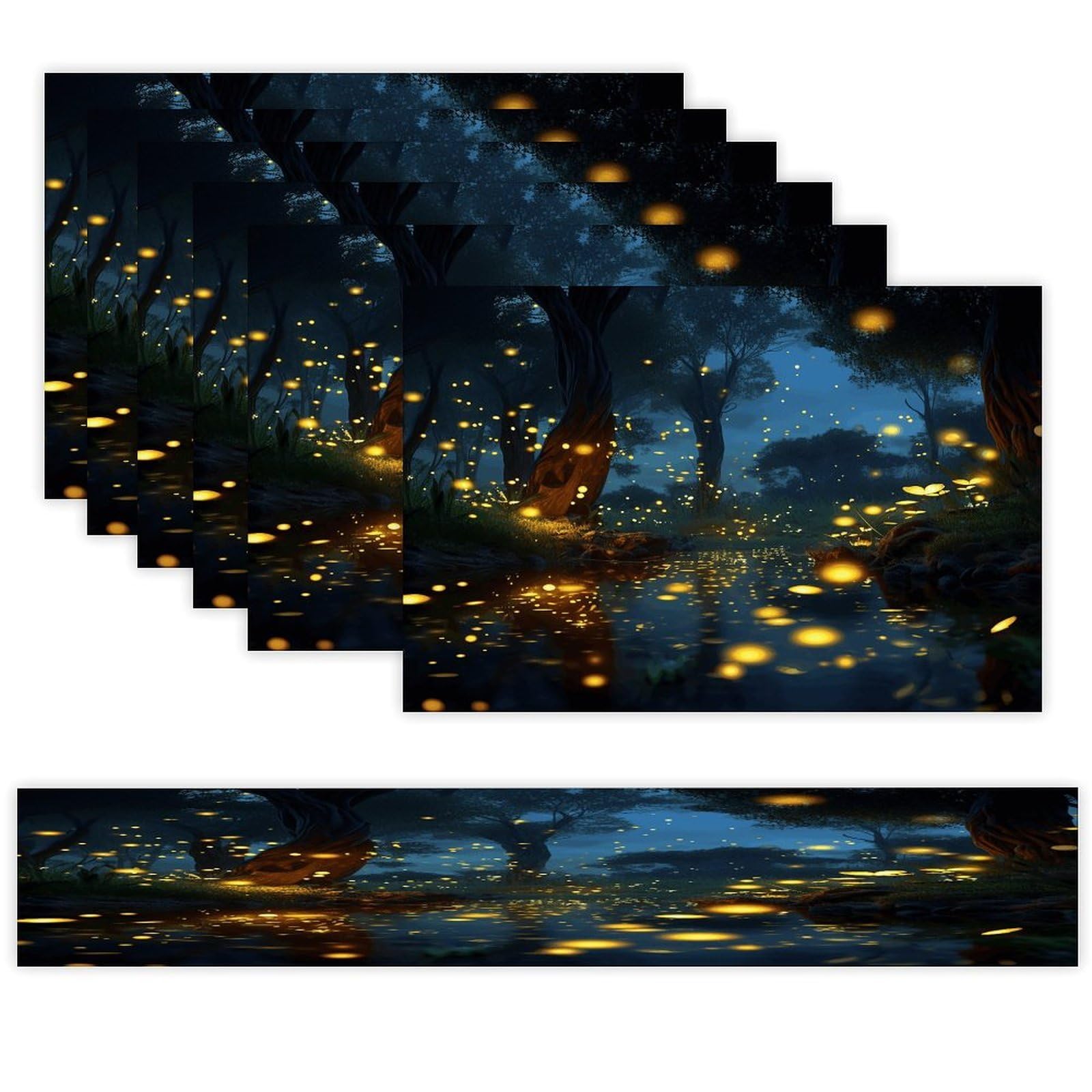 Fireflies Table Runner and Placemats of 6 Washable Heat Resistant Place Mats with Table Runner Vintage Holiday Table Mat Set for Holiday Party Kitchen Dining Deco