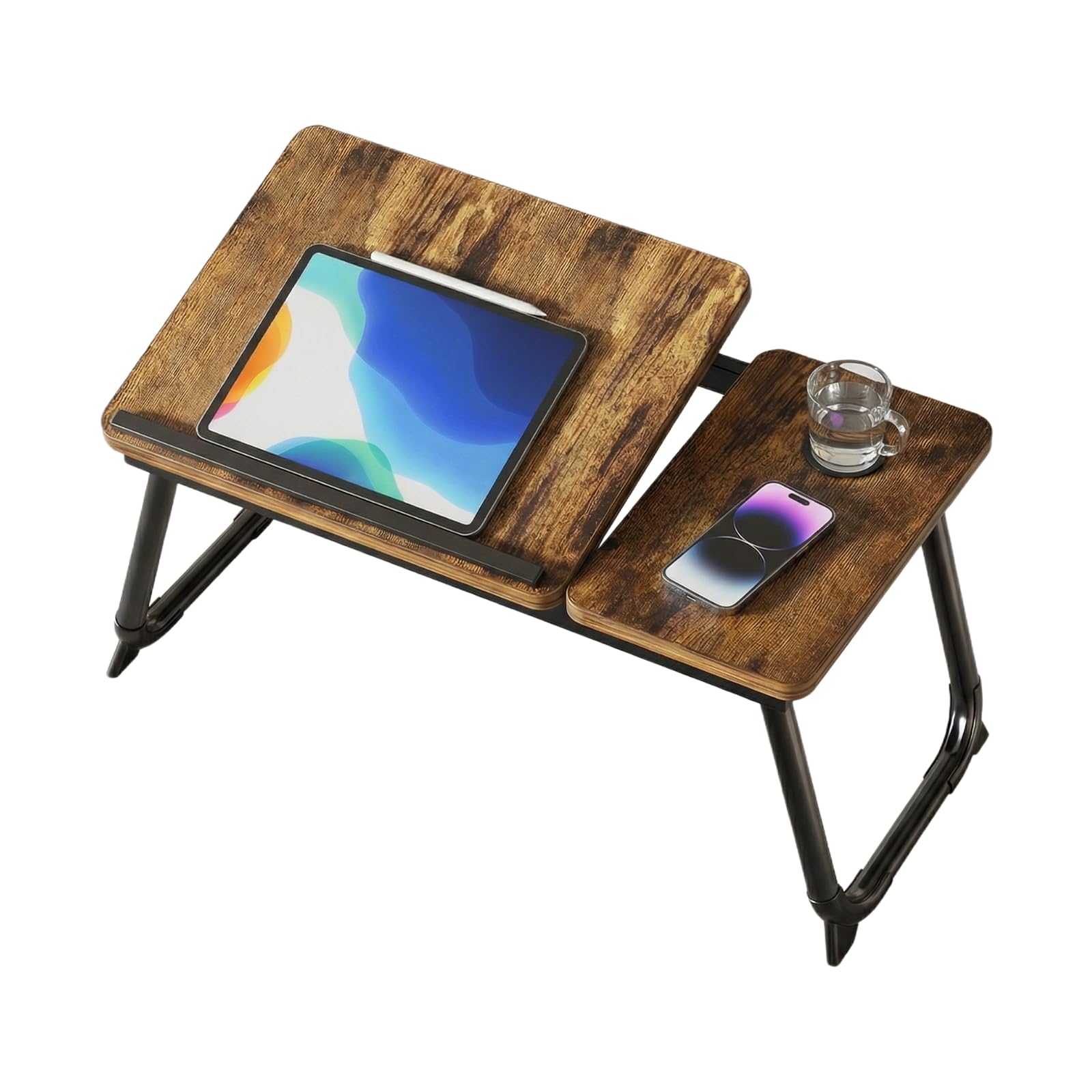 Table pliable pour ordinateur portable avec porte-gobelet pour lit et canapé - Marron