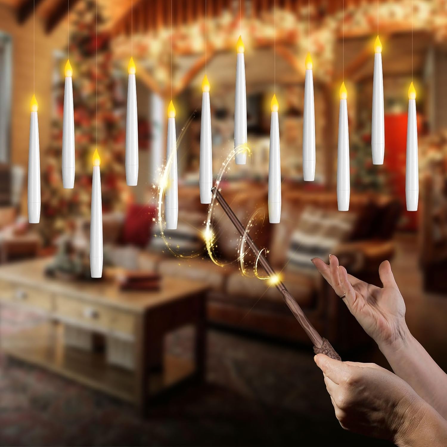 Candele Galleggianti A LED Con Telecomando A Bacchetta Magica, 12 Pezzi, Tremolanti, Senza Fiamma, Con Filo Per Appendere