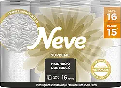 Neve Papel Higiênico Supreme Folha Tripla, 20m, Leve 16 Pague 15 Rolos