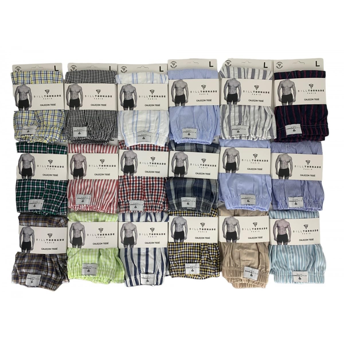 BILL TORNADE Lot de 6 Caleçons Homme 100% Coton -MOTIS ALEATOIRES– Caleçon Tissé Confortable, Coupe Ample, sous-Vêtement Homme Respirant Fantaisie