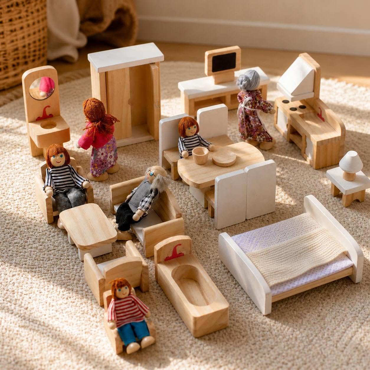 Mobili in Legno per Casa delle Bambole, Set di mobili in legno per casa delle bambole modello B