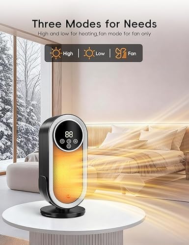 Miniatura 2 de Calentador de espacio para uso en interiores, pequeños calentadores eléctricos portátiles con termostato y control remoto, temporizador de 12 horas,
