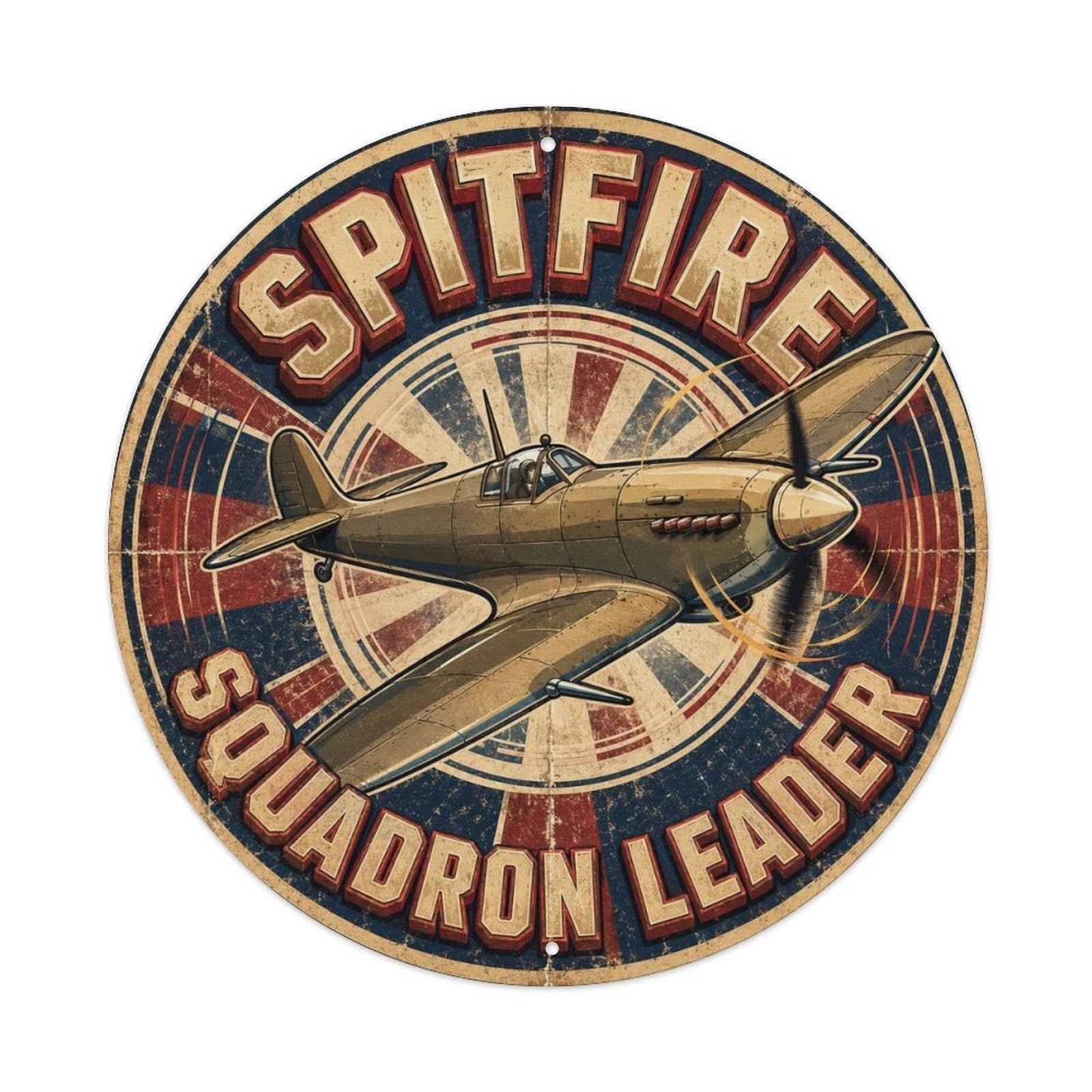 British WWII Military Spitfire Fighter Aircraft Aviation Metal Tin Sign Plaque Wall Decor for Cafe, Man Cave, Club Bar, Office, Home Garden Round Metal Poster 8x8Inch