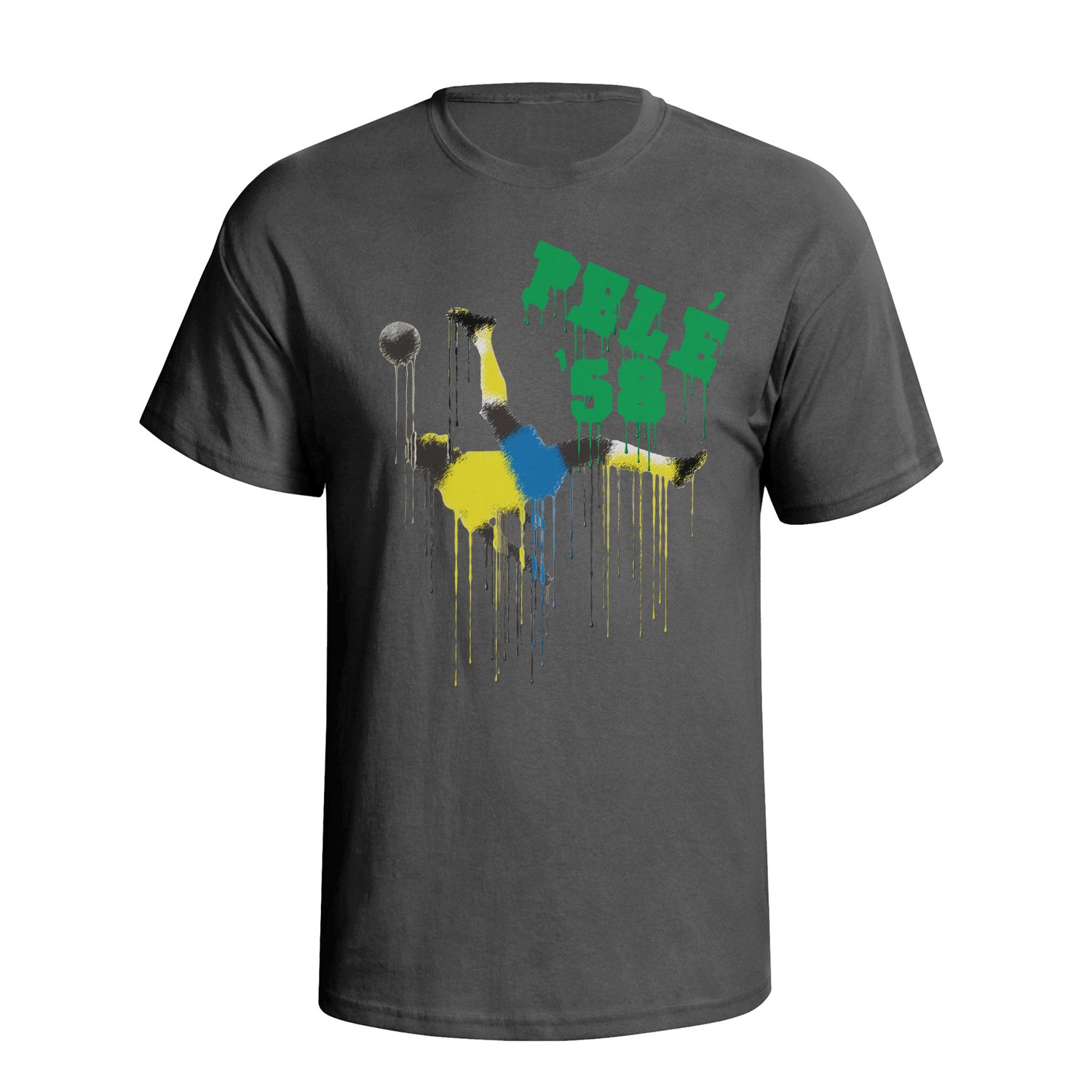Mens Football Legend Organic Cotton T-Shirt Pele Brazil Graffiti Style Charcoal