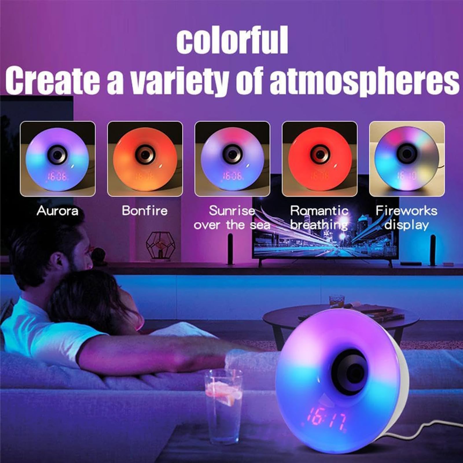 5-in-1 Night Light Bluetooth Speaker, LED Nachttischlampe mit Bluetooth Lautsprecher, Wecker, White Noise, Touch LED Tischlampe Dimmbar Farbwechsel mit Fernbedienung, Nachtlicht für Schlafzimmer