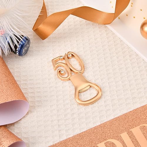 Miniatura 7 de 50 recuerdos dorados de fiesta de cumpleaños número 50 con diamantes de imitación, perfectos para invitados, 50 abridores de botellas de cerveza,