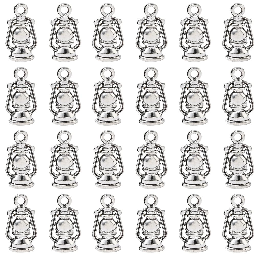 SUNNYCLUE 1 Box 40Pcs Lantern Charm Mini Lantern Charms Vintage Silver Tibetan 3D Kerosene Lamp Antique Retro Tiny Hanging Pendants for DIY Necklaces Earrings Bracelets Crafts Making Gifts Christmas