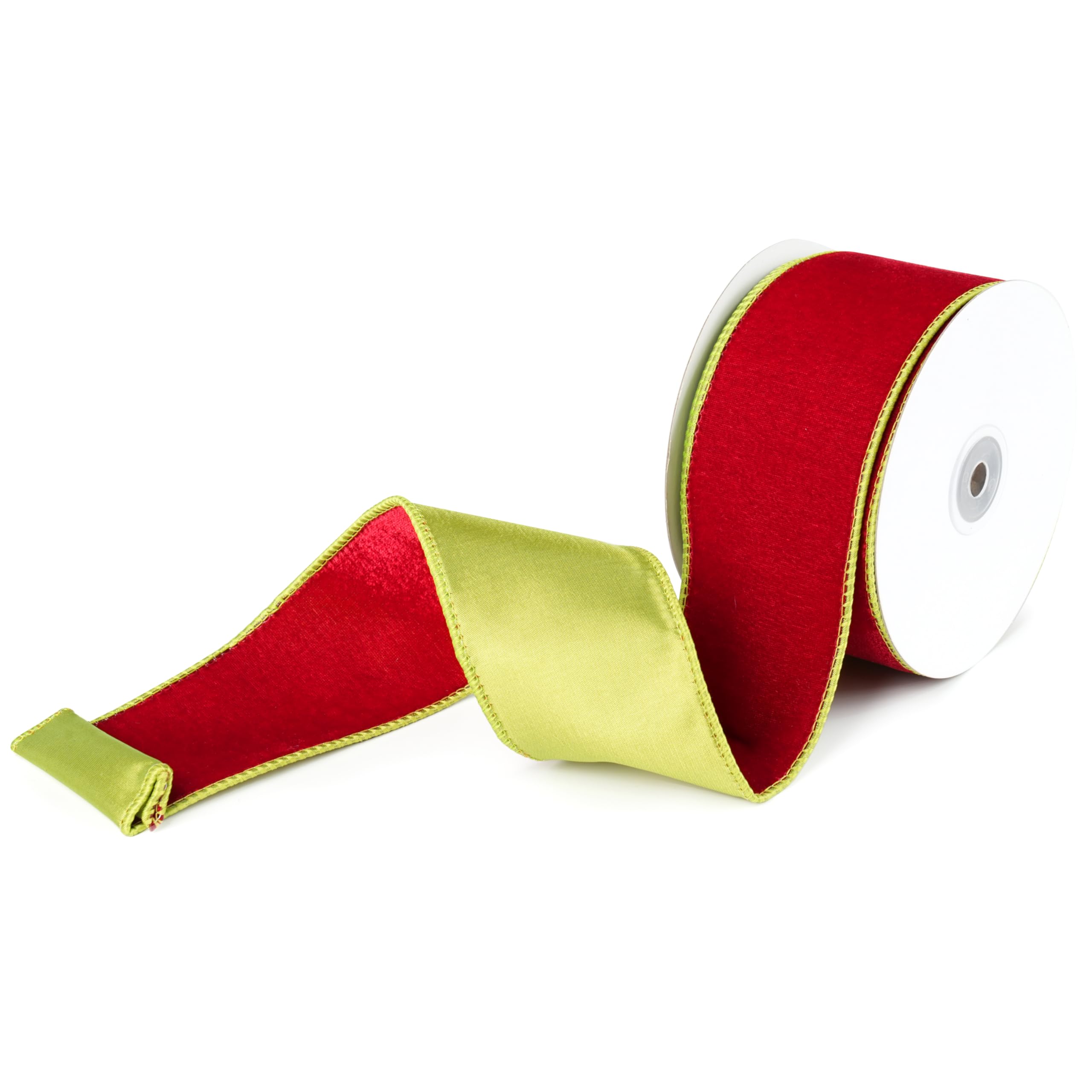 MAYREEL Cinta de terciopelo con alambre de 2.5 pulgadas (rojo y verde lima, 9 m)