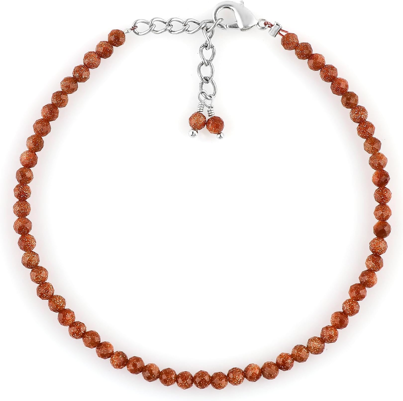 GemkoraGEMKORA Natural Real Brown Sunstone Crystals Bracelet, 3mm Best Grade Micro Cut Beads, Chakra Healing Gemstone, Beautiful Simple Jewelry, Silver Plated Jewelry 7+1 inch