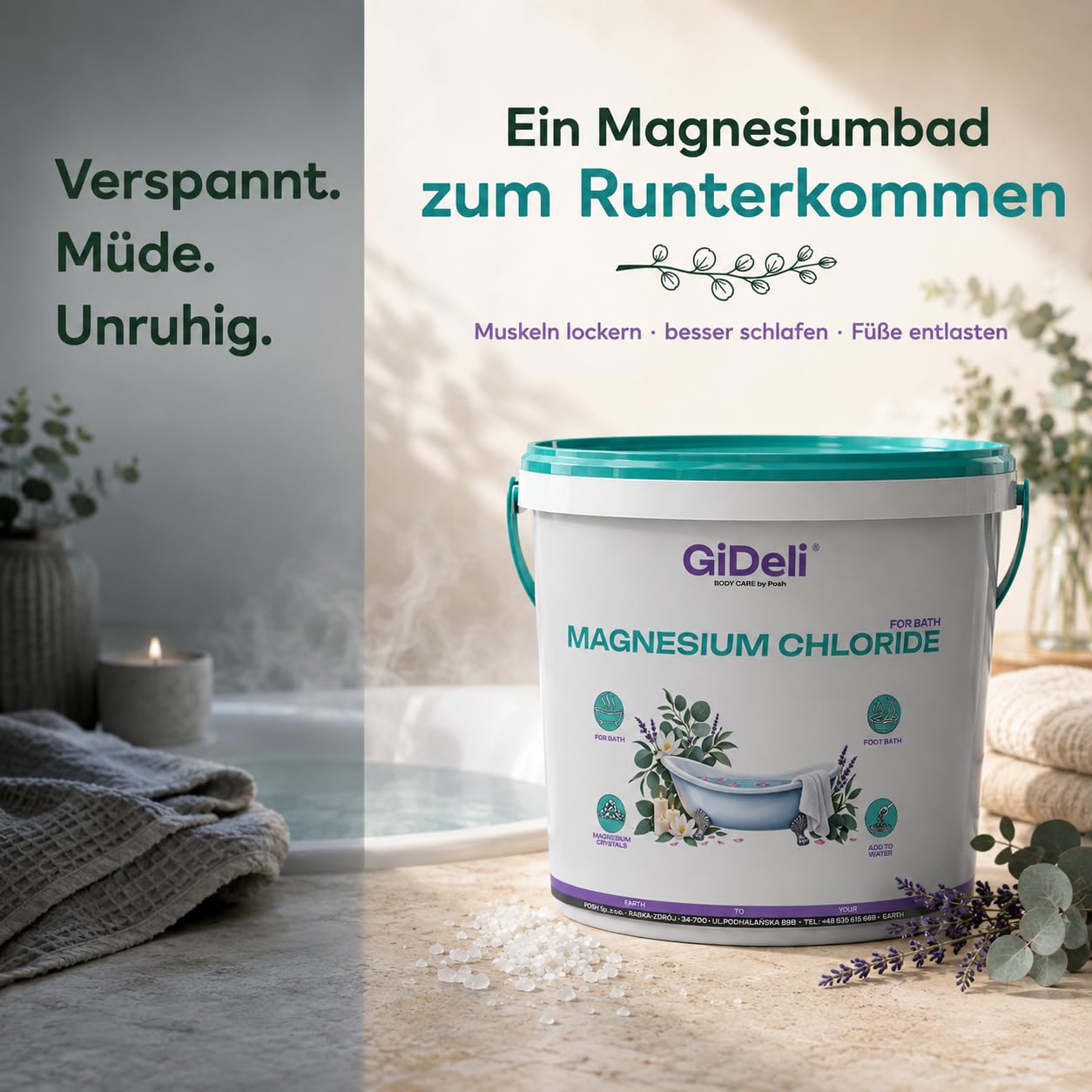GiDeli Magnesium Flocken Badesalz für Vollbad und Fußbad 20kg
