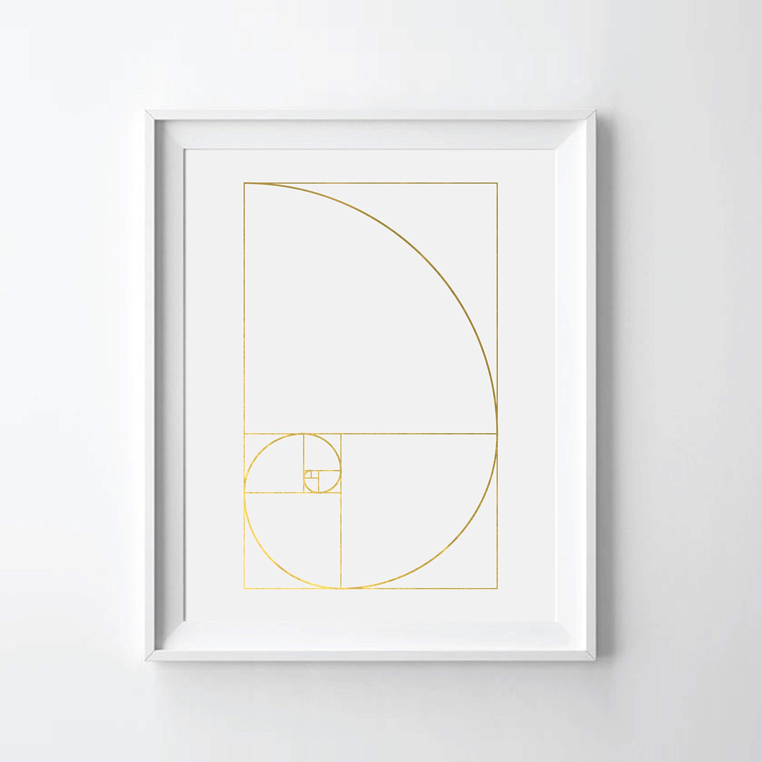 Fibonacci Sequence Gold Foil Art Print Math Lover Gold Print Fibonacci Spiral Art Print, Golden Ratio Gold Print (08" x 10" UNFRAMED)