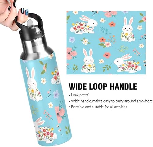 Miniatura 4 de Cute Bunnies - Botella de agua de acero inoxidable floral colorida de 32 onzas, sin BPA, botella de agua deportiva a prueba de fugas