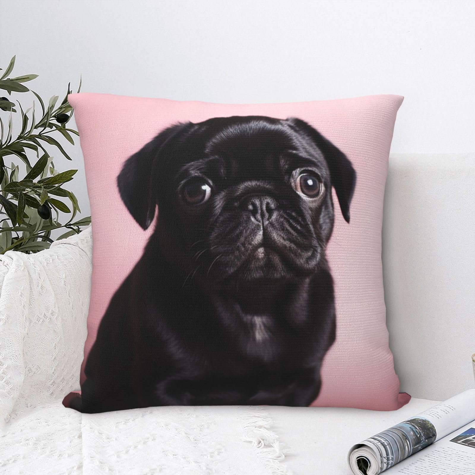 FodPand Luxury Velvet Throw Pillow Covers 18"x18" Super Soft Decorative Pillow Cases - Cute Black Pug Pillowcases Modern Lumbar Cushion Cases for Couch Sofa Bed Pillow Shams