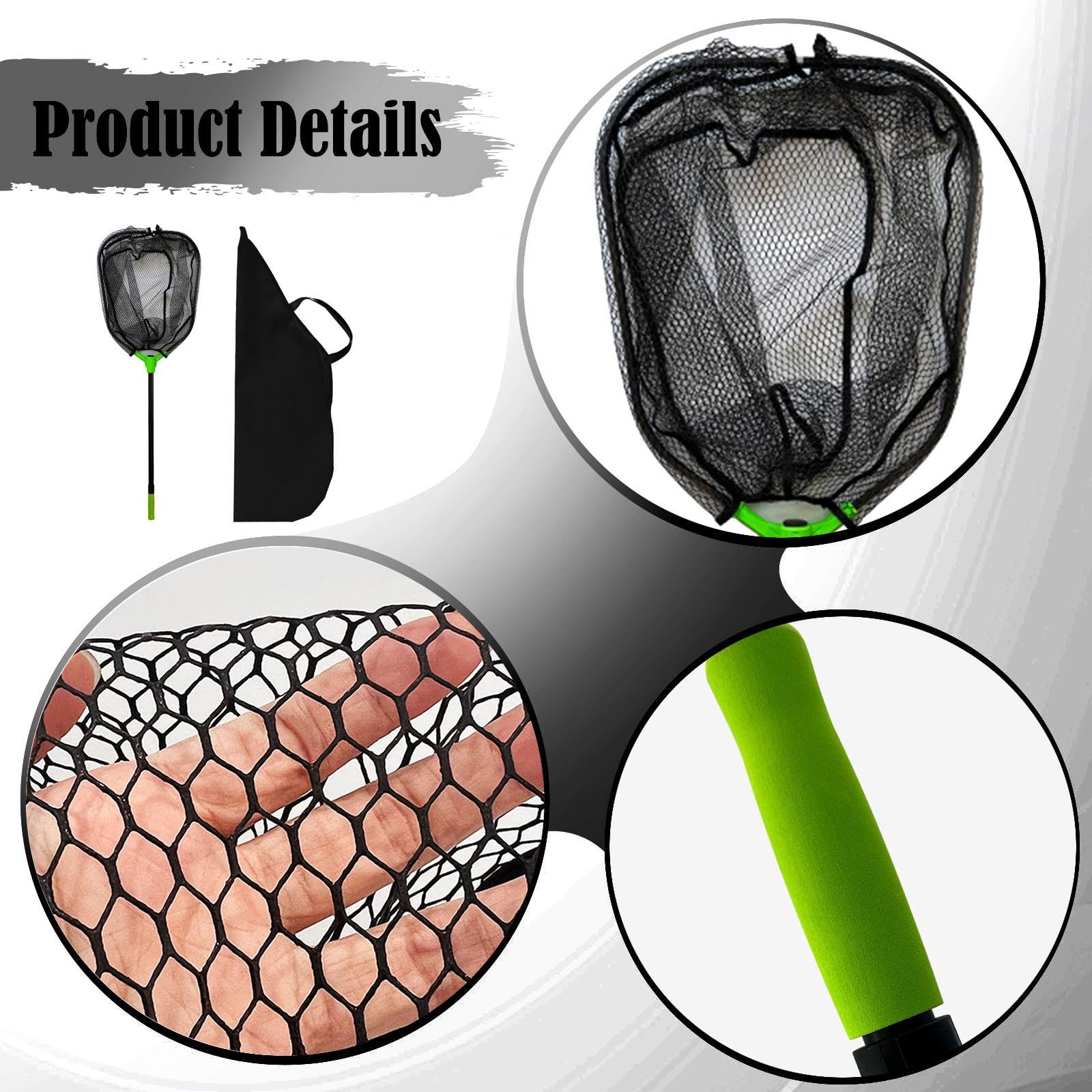 F Fityle Guadino Telescopico con Accessori Antiscivolo, Pratica Borsa a Rete Incassata E Asta Telescopica per Barche da Pesca in Acqua Dolce.