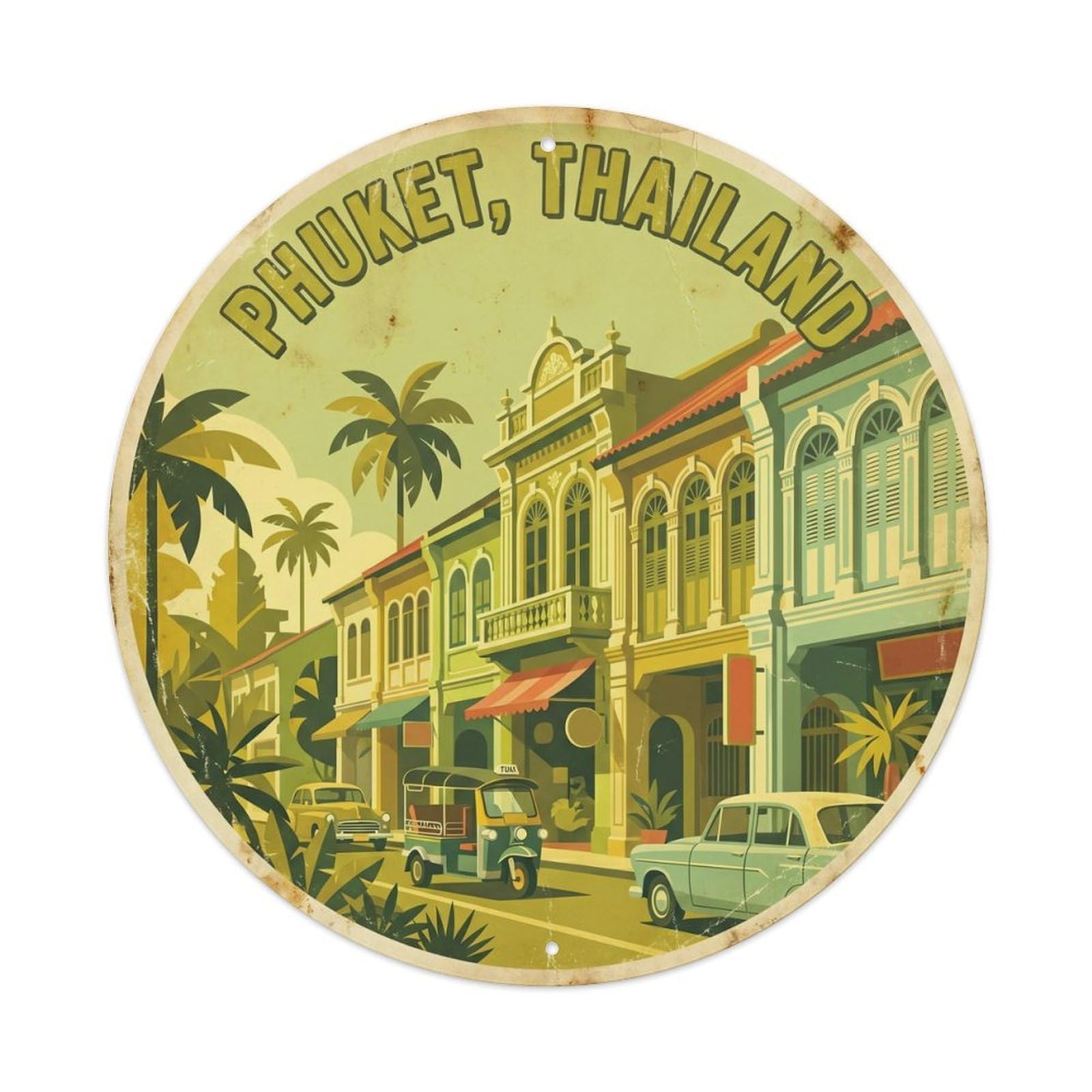 Phuket Old Town Harbor Travel City Square Vintage Metal Tin Sign Plaque Wall Decor for Cafe, Club Bar, Office, Garden Metal Poster 8x8Inch