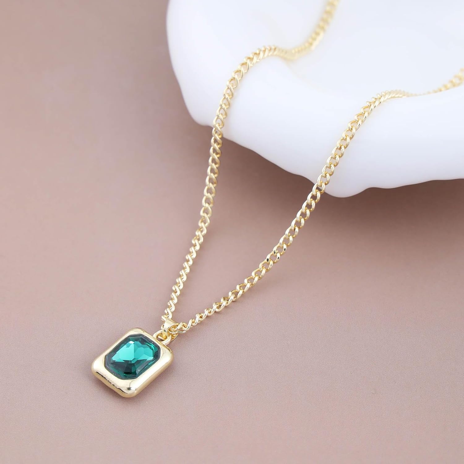 Boho Emerald Necklace for Women Gold Green Crystal Pendant Necklaces Green Square Birthstone Necklace Birthstone Necklaces Jewelry Gift - Image 4