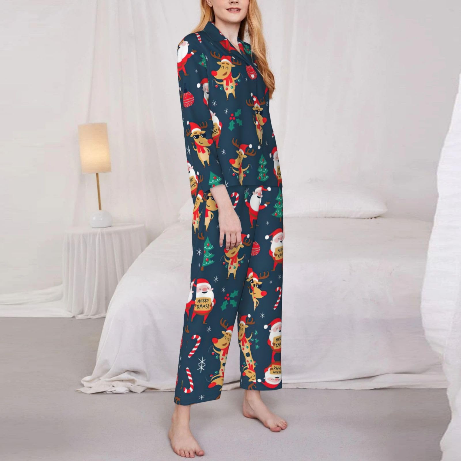 Conjunto de pijama de Papá Noel con estampado navideño para mujer, pijama familiar, para Navidad, Acción de Gracias y uso diario