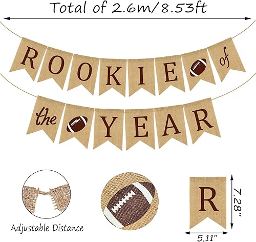 Miniatura 2 de Doumeny Cartel de arpillera de novato del año, guirnalda rústica de fútbol novato, guirnalda deportiva de fútbol americano, pancarta de fiesta