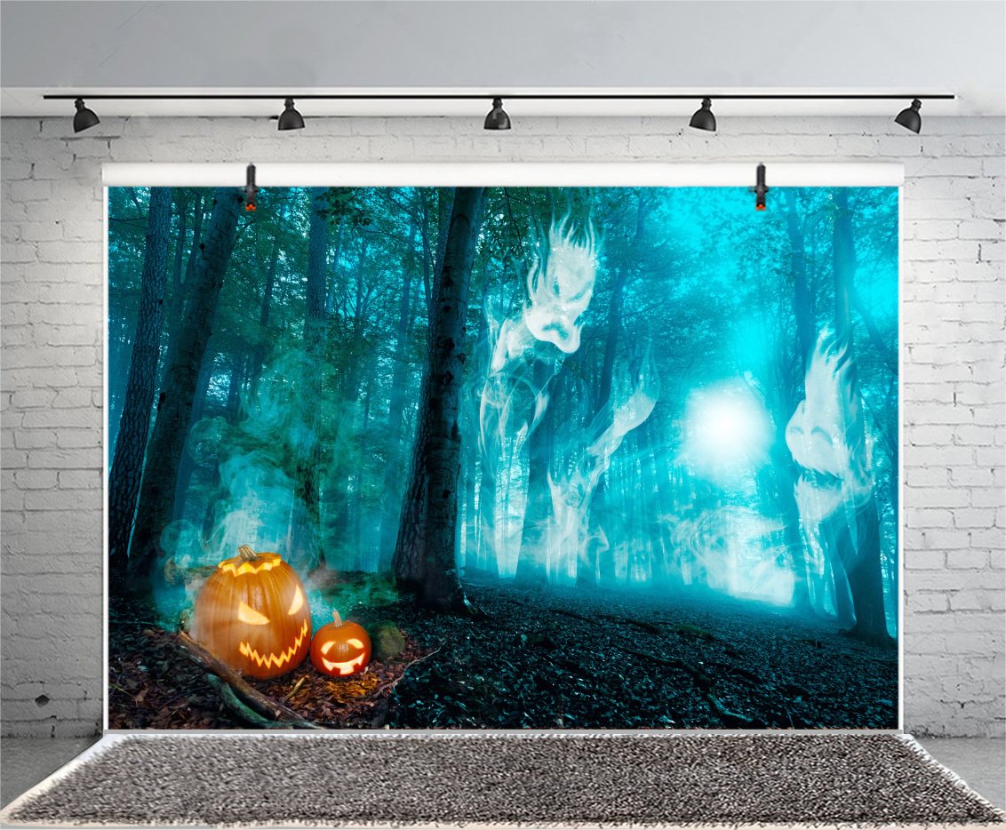 Leyiyi Fotohintergrund „Happy Halloween“ – 150 X 100 Cm, Vinyl, Mit Kürbis, Wald & Spinnennetz-Motiv