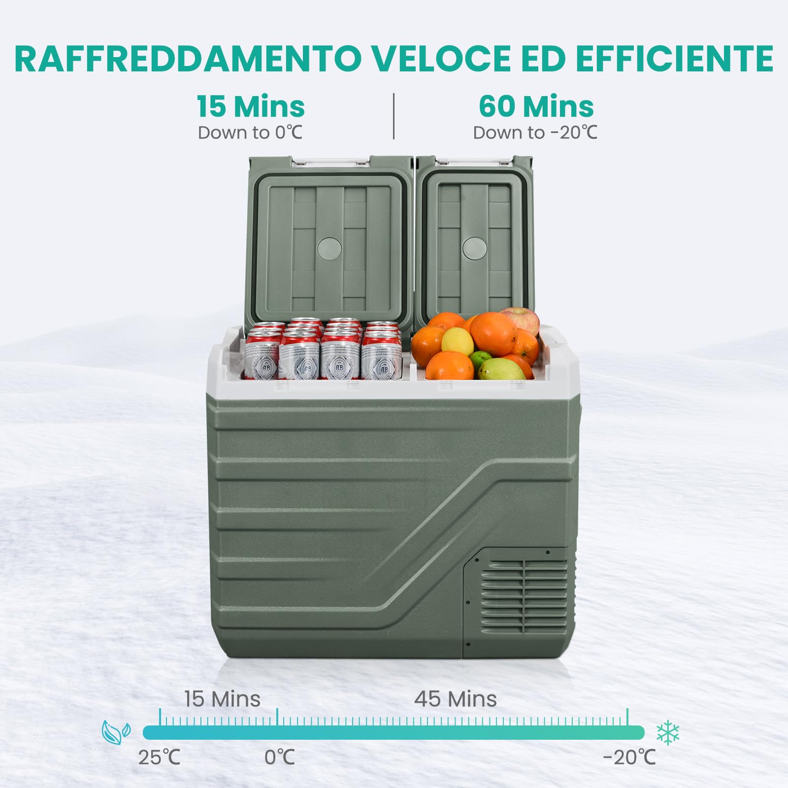 Alpicool Frigorifero Portatile Elettrico 39L, Frigoriferi per Auto 12V /24V DC 100~240 Volt AC Doppia zona Frigo Camper, Mini Frigo da Campeggio per Camion, Barca, Viaggio, Picnic -20℃~20 ℃
