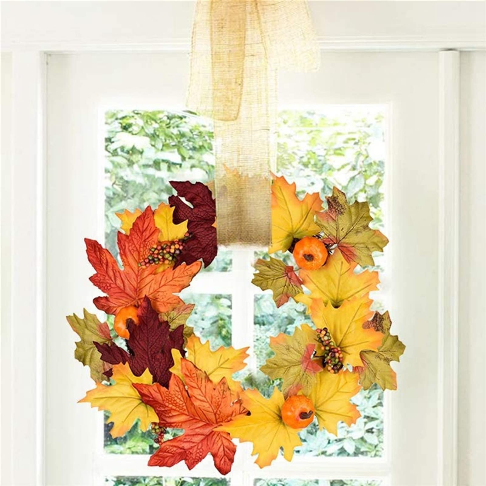 Tlilyy Herfst kransen krans voor voordeur boerderij, Thanksgiving pompoen krans met strikken decor