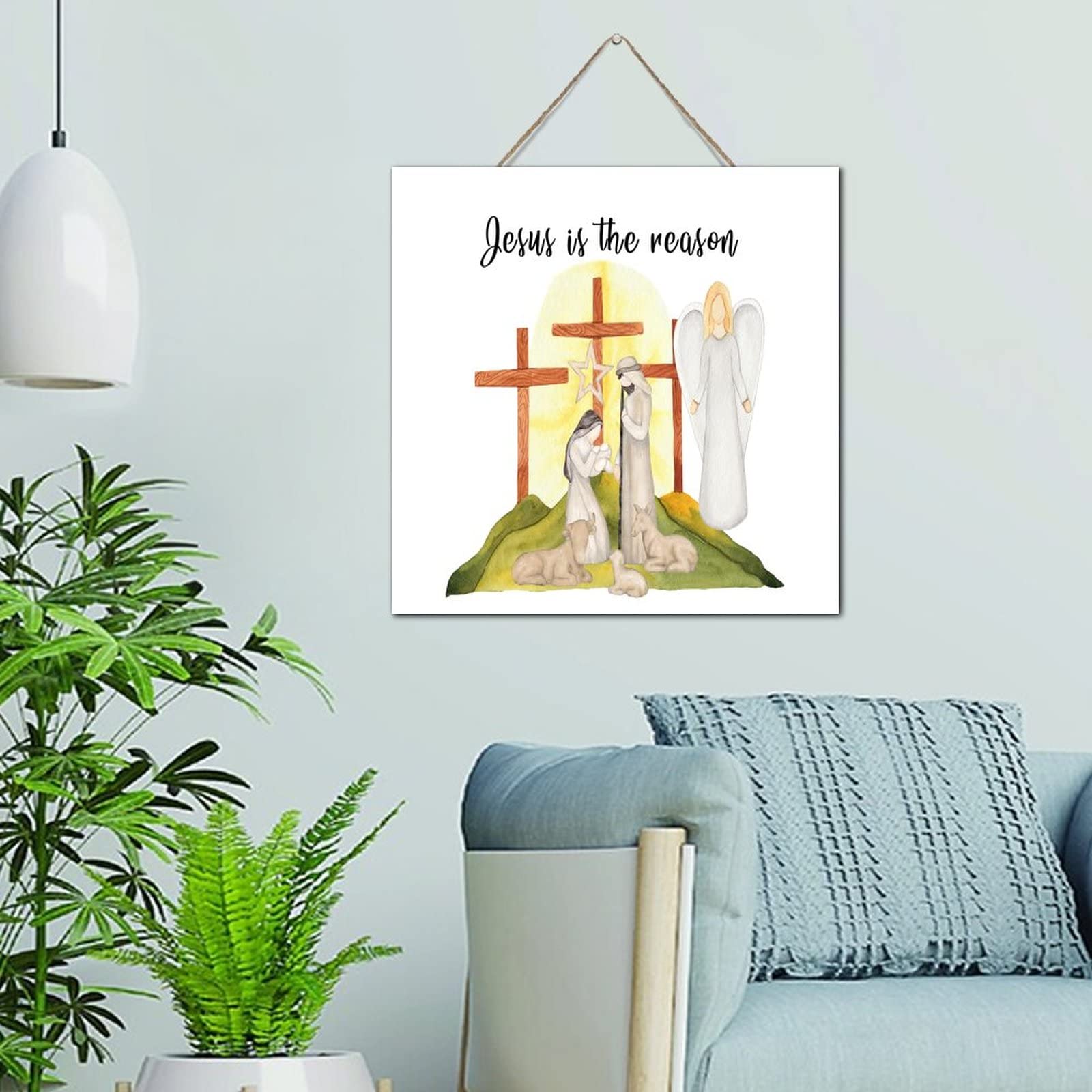 Panneau en bois de Noël Crèche de Jésus 30x30 cm Décoration Murale